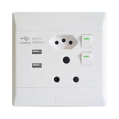 CBI PVC USB Combo Socket (4×4, White)