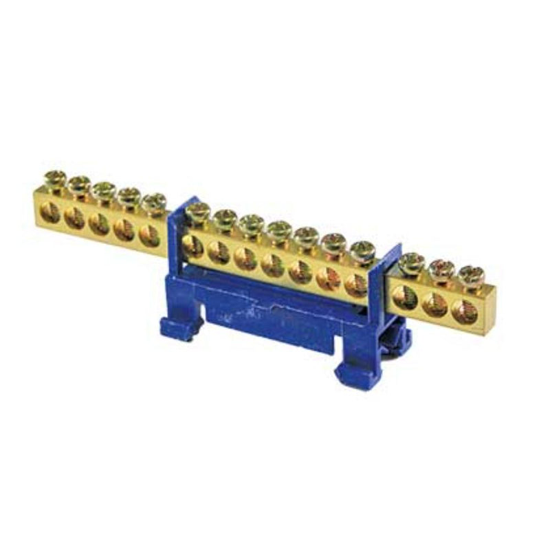 DIN Rail Terminal Strip - 75A, 15-Way, Blue