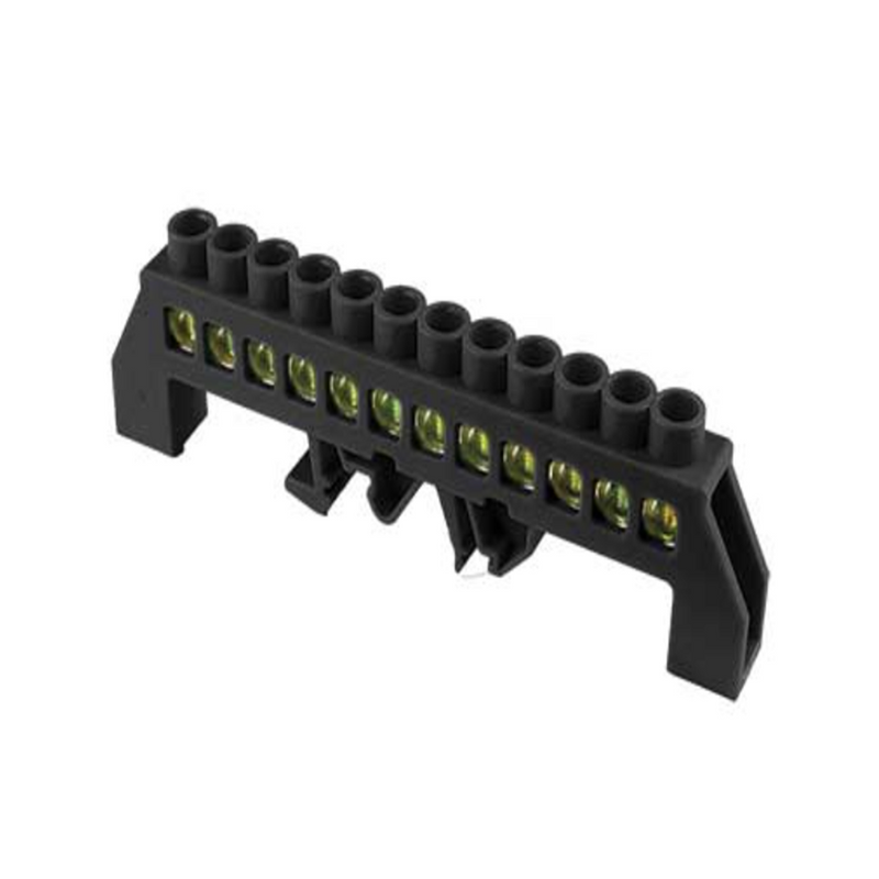 12-Way Black DIN Mount Terminal Bar - Insulated, 8x12mm, 25mm²