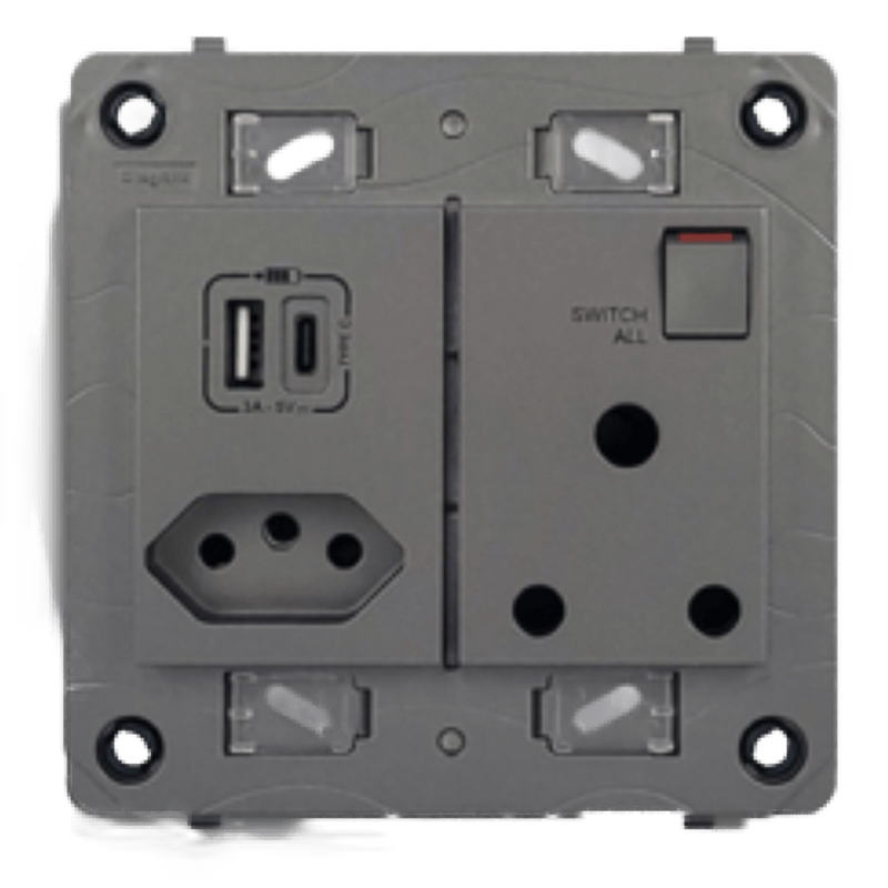 Legrand Arteor Monoblock Premium Socket - 16 A RSA + Euro with USB A & C - 4×4, Magnesium