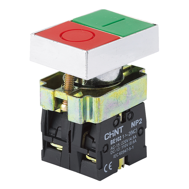 Chint Pushbutton - Square Double, Red + Green, 1NC + 1NO