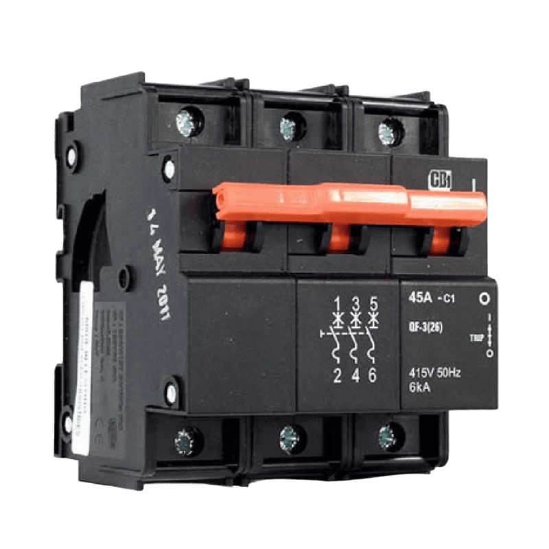 CBI QF-3(26) Mini-Rail MCB - 63 A, 6 kA, Curve 1 (Orange Handle)