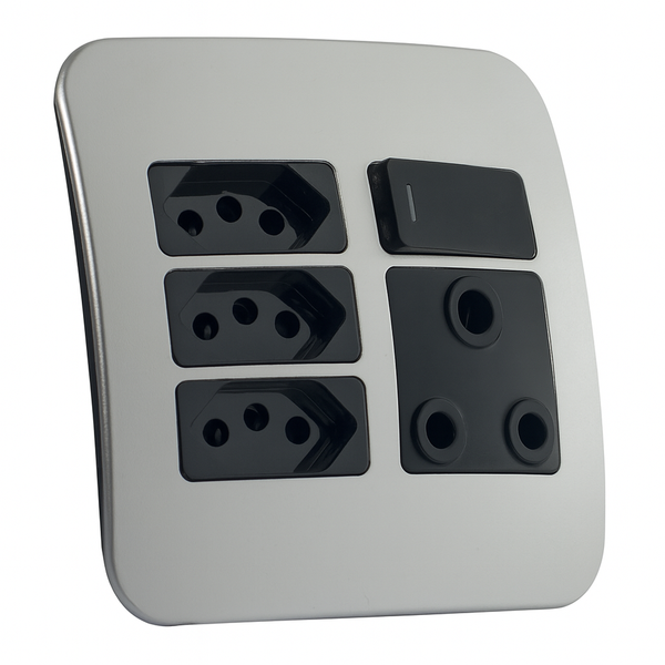 Veti 1 - 16A Socket Outlet Black with Silver/Black Cover