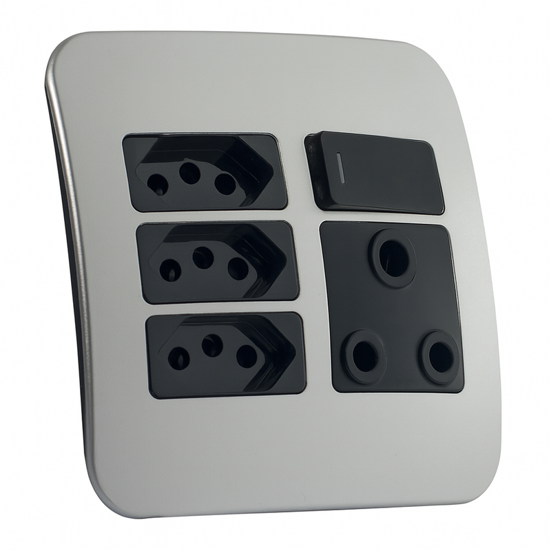 Veti 1 - 16A Socket Outlet Black with Silver/Black Cover