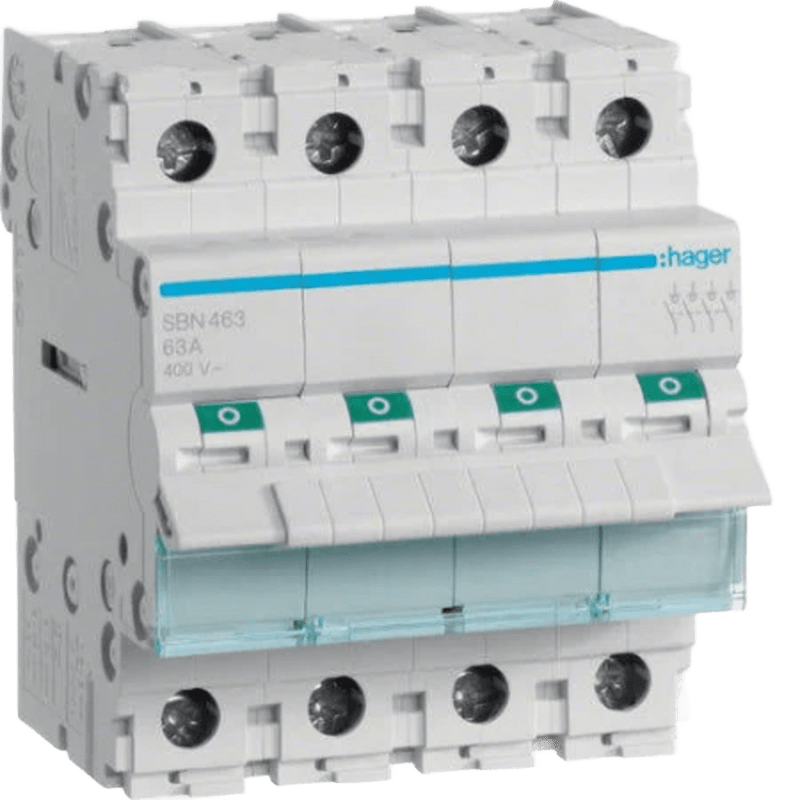 Hager 100 A 4‑Pole DIN‑Rail Isolator Switch