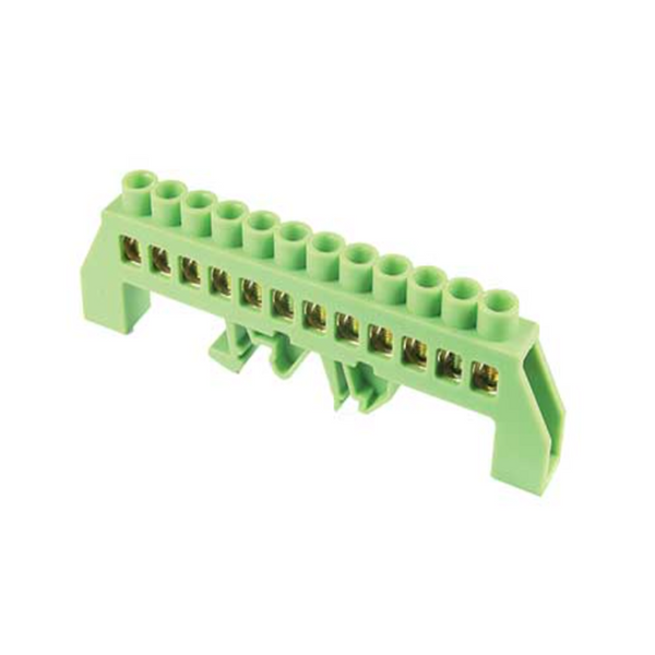 12-Way Green DIN Mount Terminal Bar - Insulated, 8x12mm, 25mm²