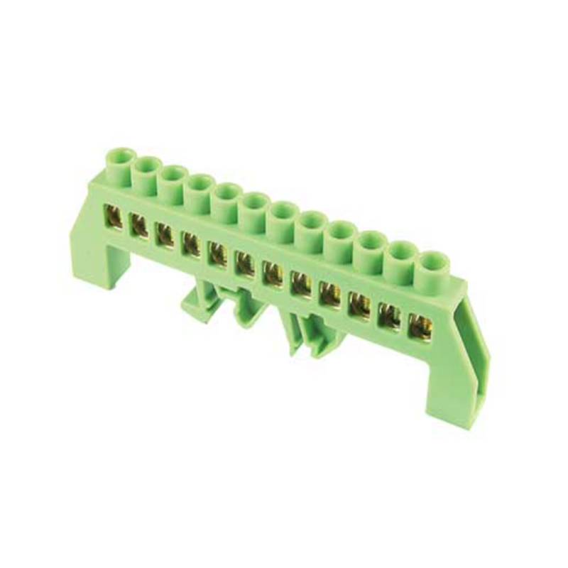 12-Way Green DIN Mount Terminal Bar - Insulated, 8x12mm, 25mm²
