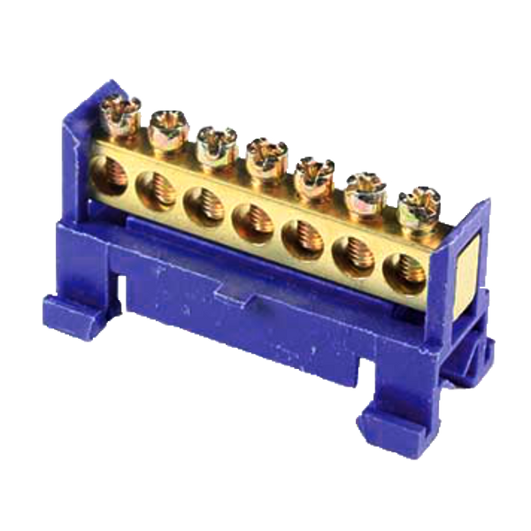 DIN Rail Terminal Strip - 70A, 7-Way, Blue