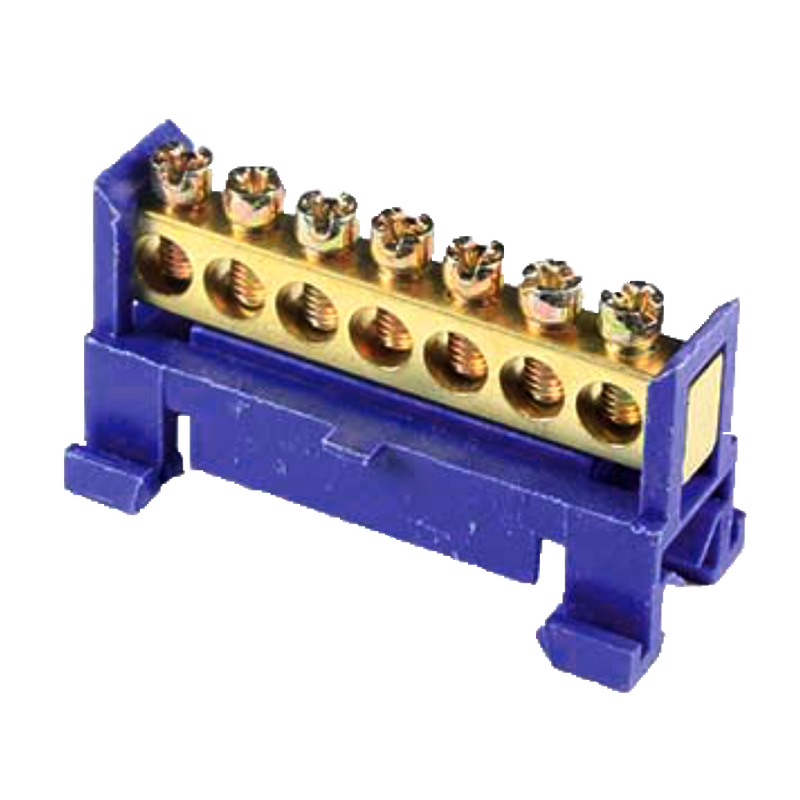 DIN Rail Terminal Strip - 70A, 7-Way, Blue