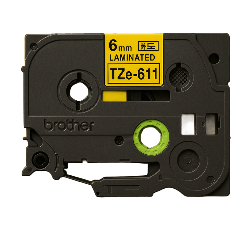 Brother 6mm Laminated Label Tape - Black Text on Yellow Background, 8m Roll, Outdoor Durable