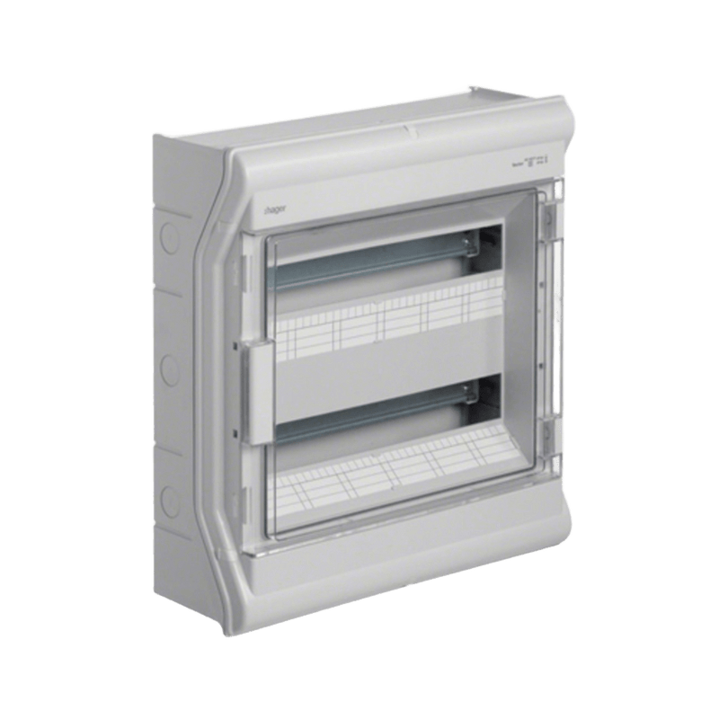 Hager 24 Way Distribution Board - Surface Mount 2×12 Module IP65 Rated