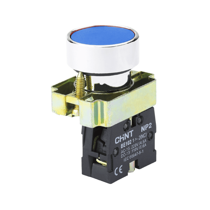 Chint Pushbutton - Metal Head, Blue, 1NO Contact (Complete Unit)